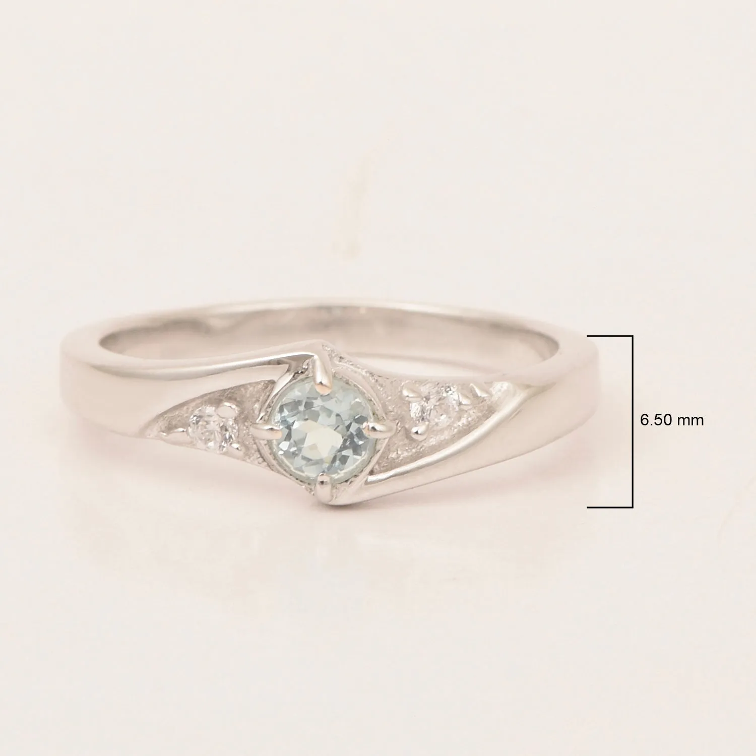 925 Sterling Silver Round Cut 4mm Aquamarine Women's Engagement Ring