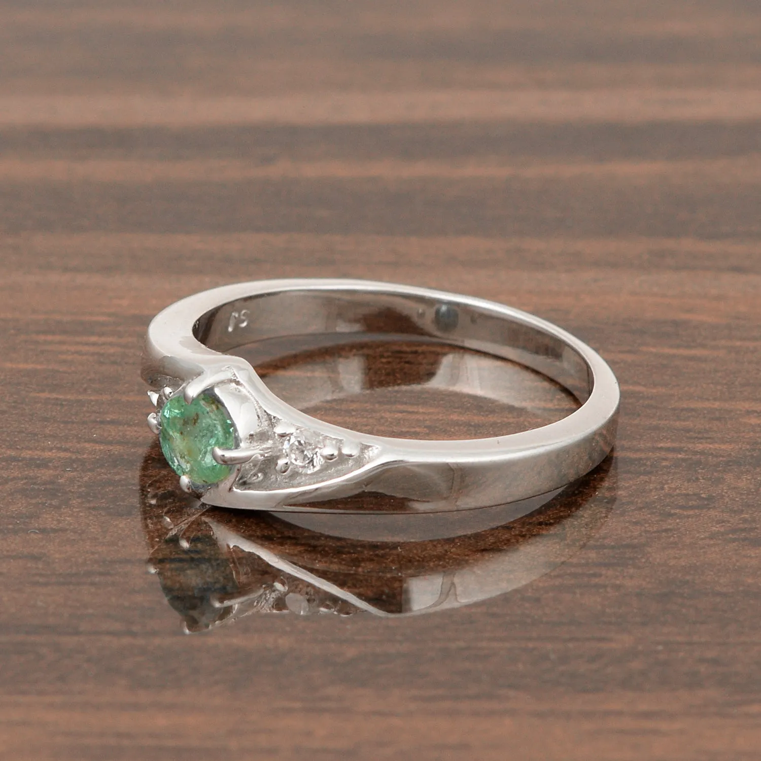 925 Sterling Silver Round Cut 4mm Emerald Women's Engagement Ring