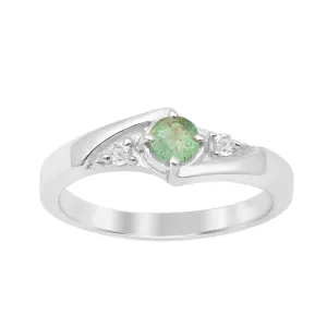 925 Sterling Silver Round Cut 4mm Emerald Women's Engagement Ring