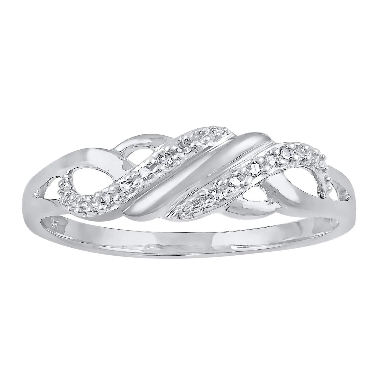 9ct White Gold Diamond Set Stackable Ring