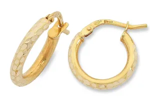 9ct Yellow Gold Silver Infused Hoops- 2mm x10mm