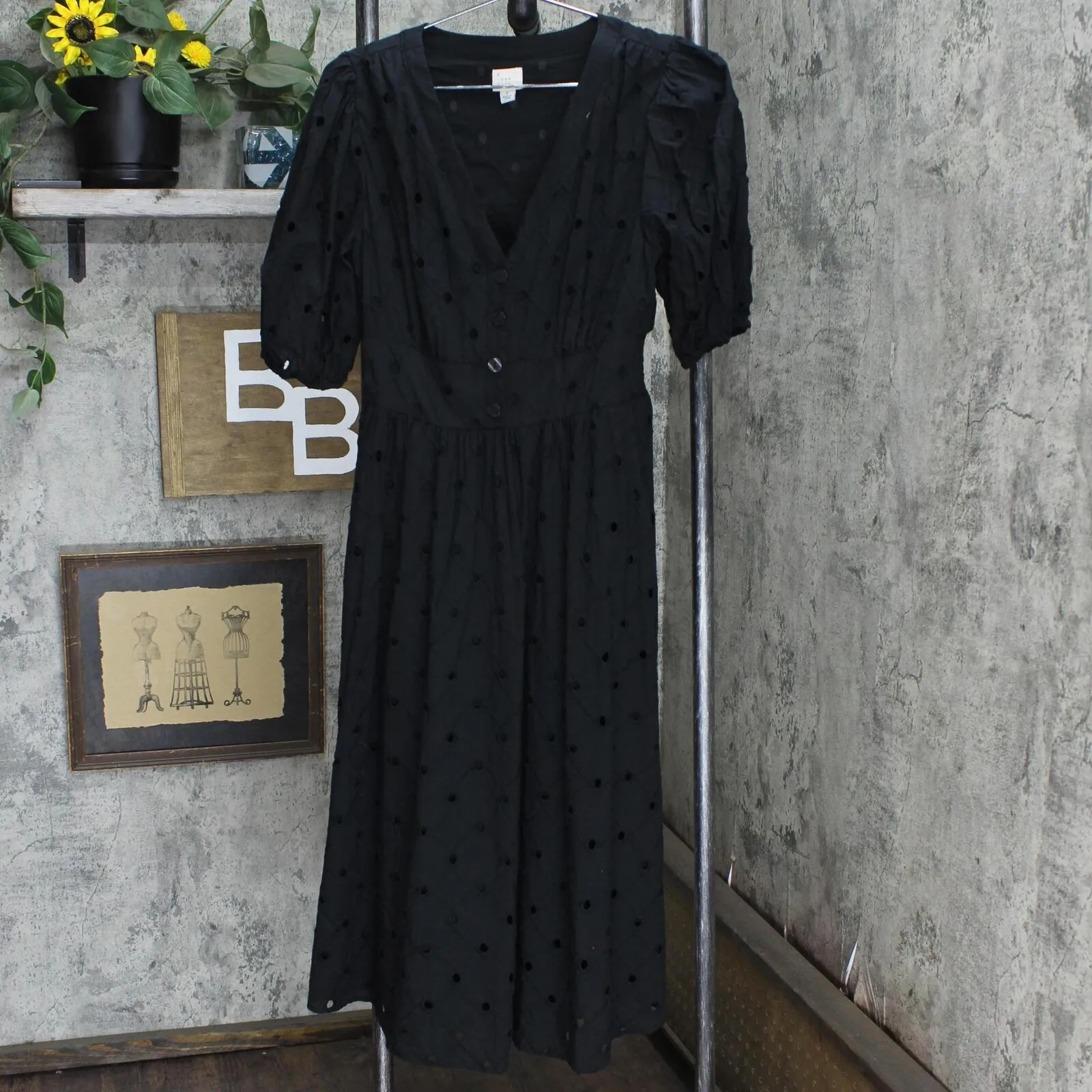 A New Day Women's Short Sleeve Eyelet Dress 78793759 Black S