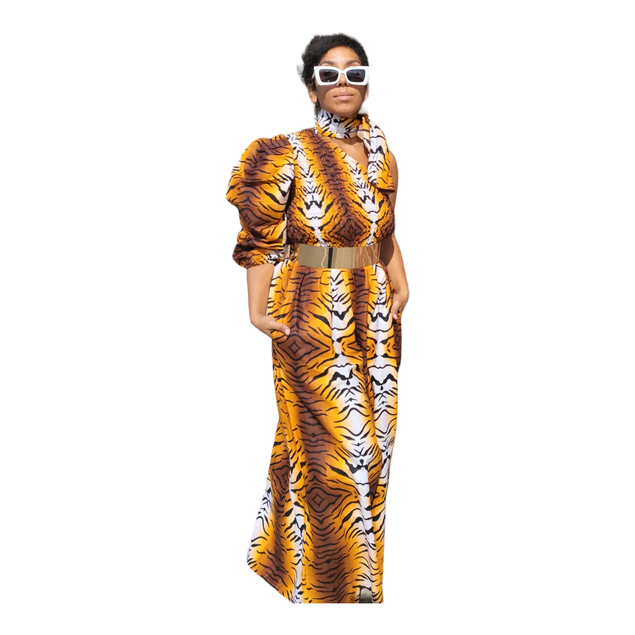 African Safari Print Palazzo Jumpsuit One Shoulder | Geri's Bluffing Boutique