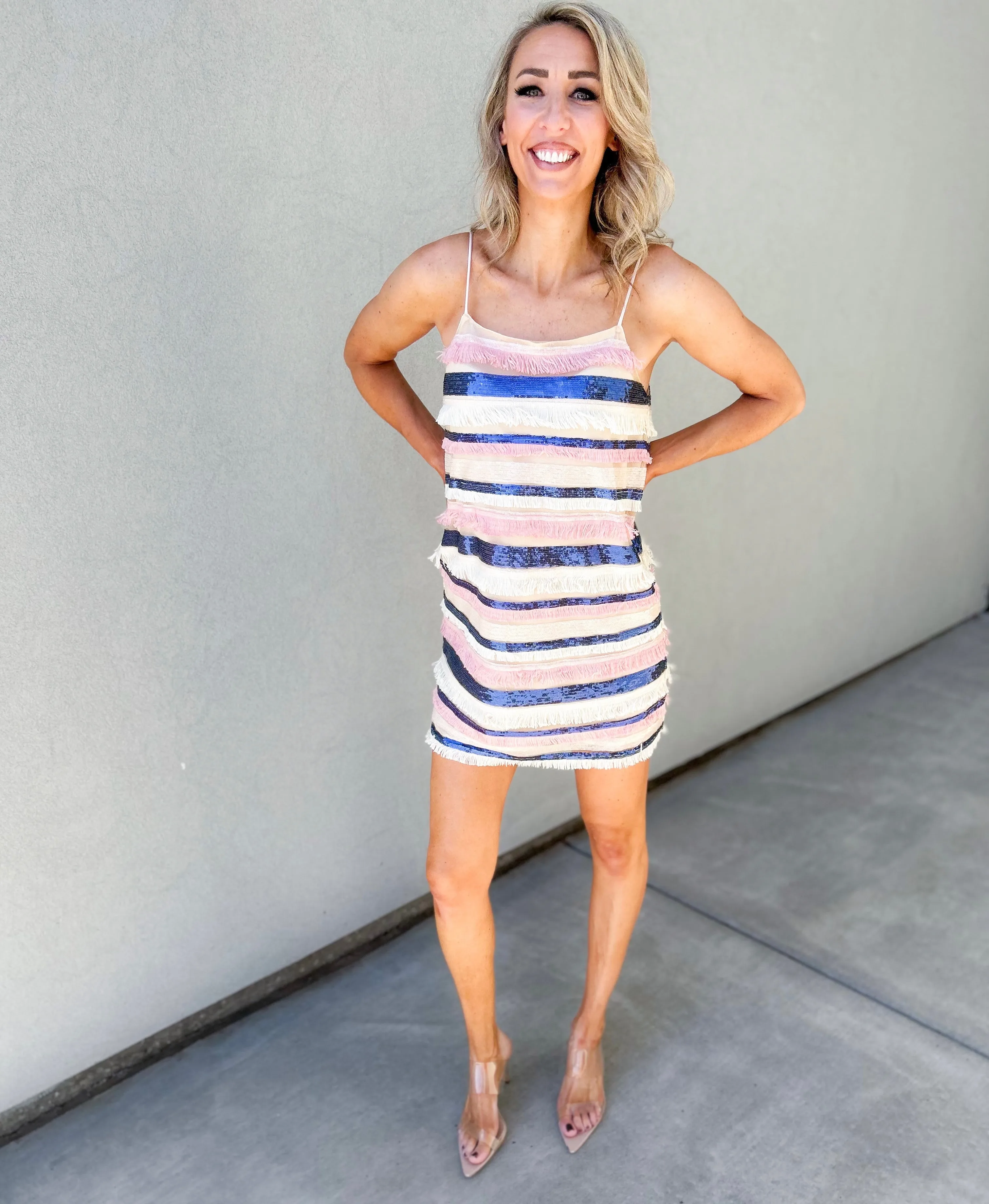 All That Striped Sequin Fringe Dress