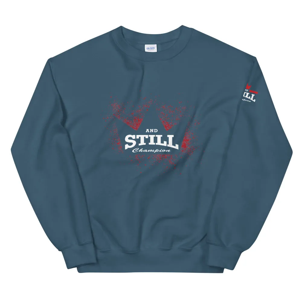 And Still Champion crown on front, Be Your Beast on back, ASC logo on sleeve, women's sweatshirt