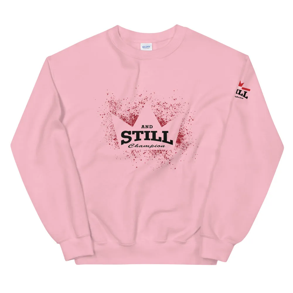 And Still Champion crown on front, Be Your Beast on back, ASC logo on sleeve, women's sweatshirt