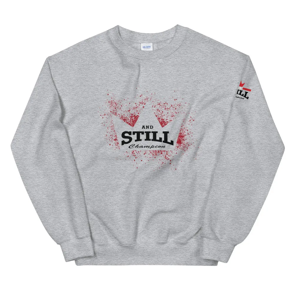 And Still Champion crown on front, Be Your Beast on back, ASC logo on sleeve, women's sweatshirt