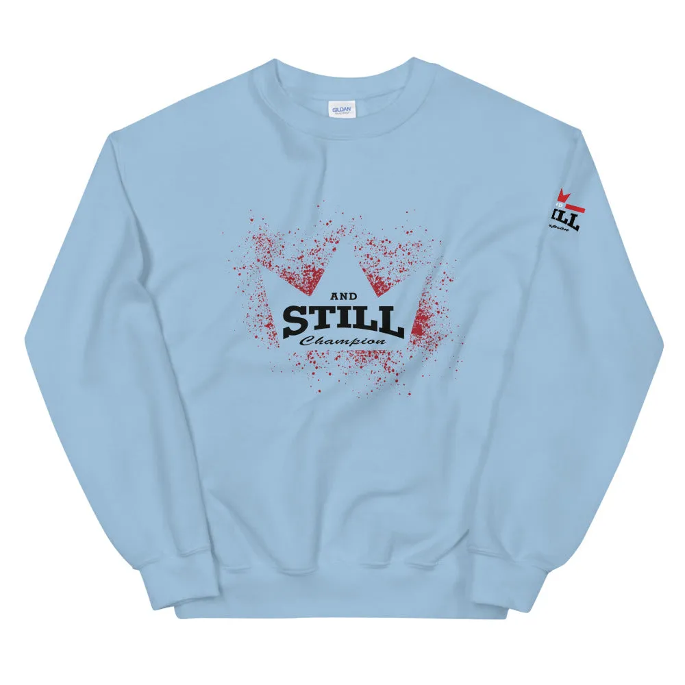 And Still Champion crown on front, Be Your Beast on back, ASC logo on sleeve, women's sweatshirt