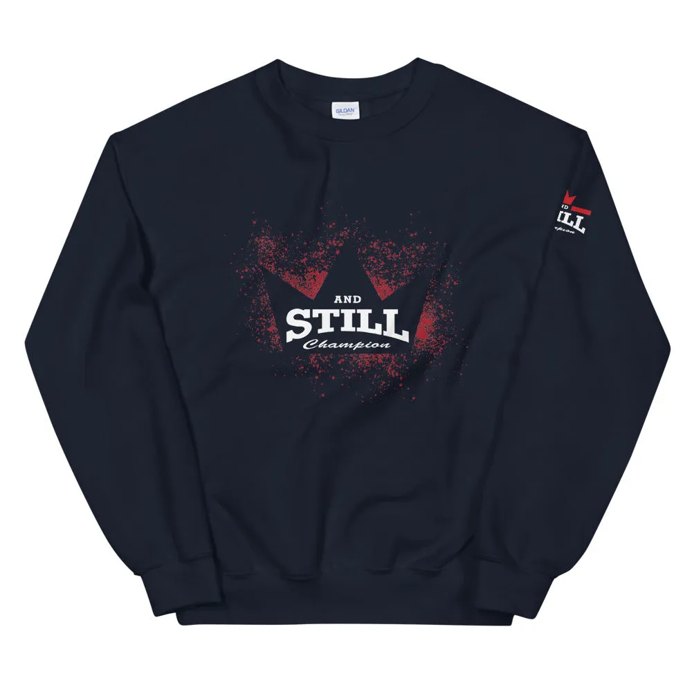 And Still Champion crown on front, Be Your Beast on back, ASC logo on sleeve, women's sweatshirt