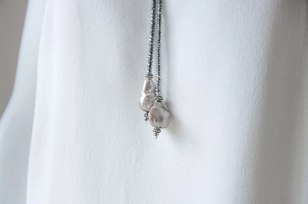 Anne Hematite and Baroque Pearl Lariat
