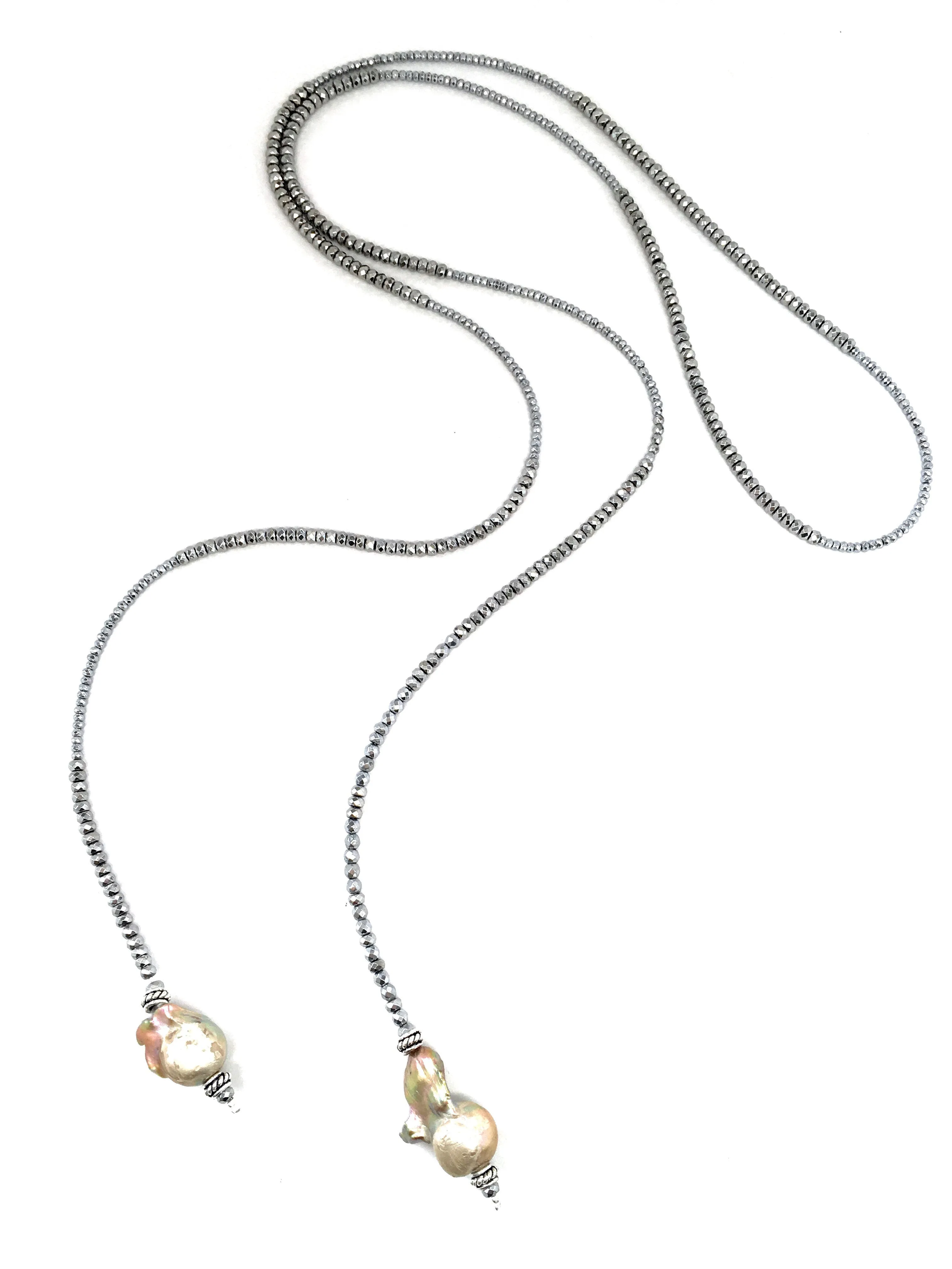 Anne Hematite and Baroque Pearl Lariat