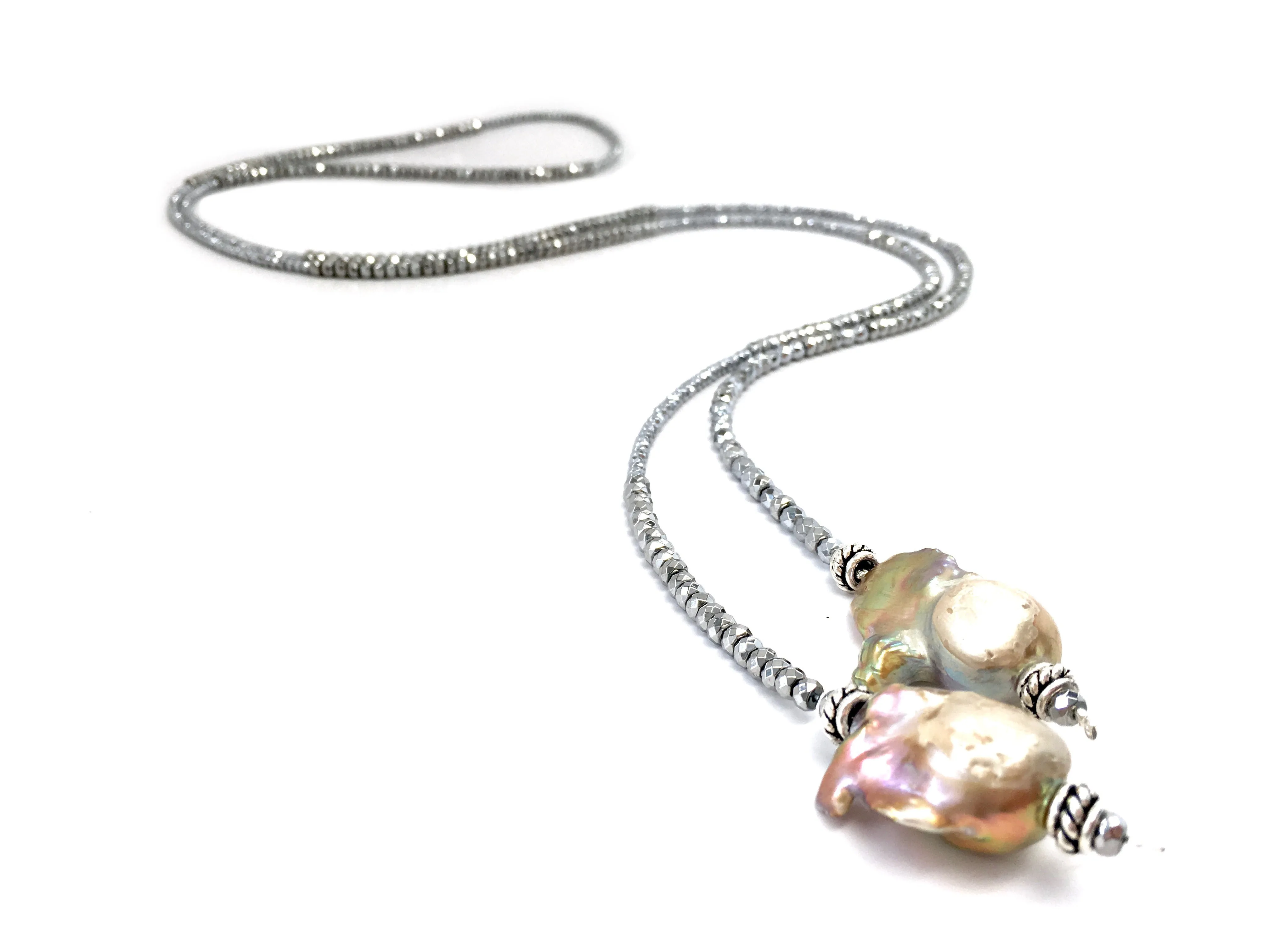 Anne Hematite and Baroque Pearl Lariat