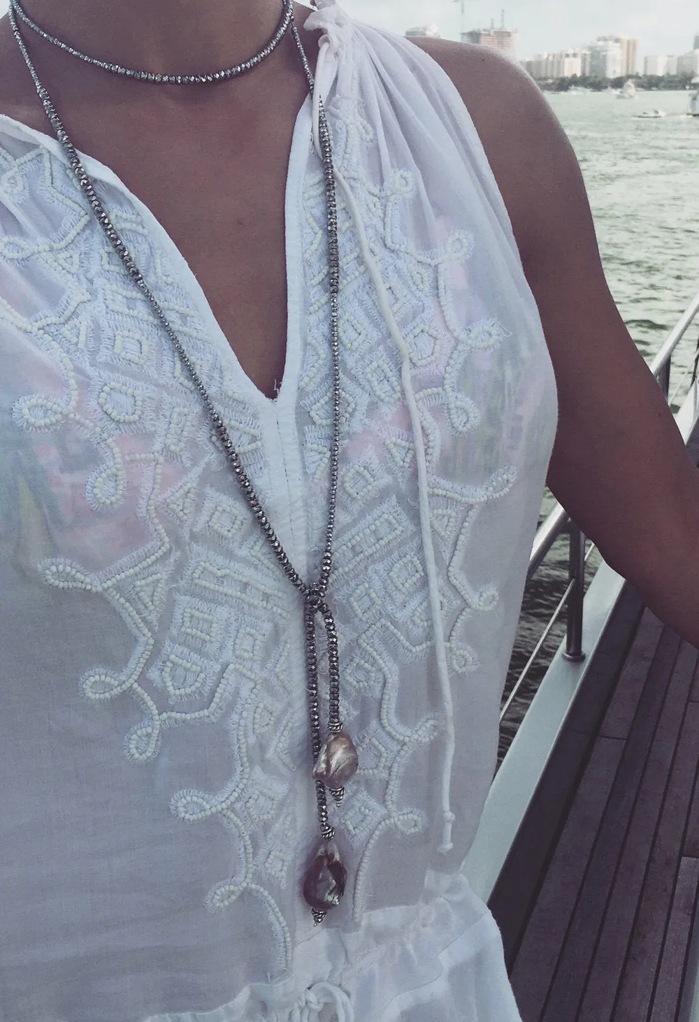 Anne Hematite and Baroque Pearl Lariat