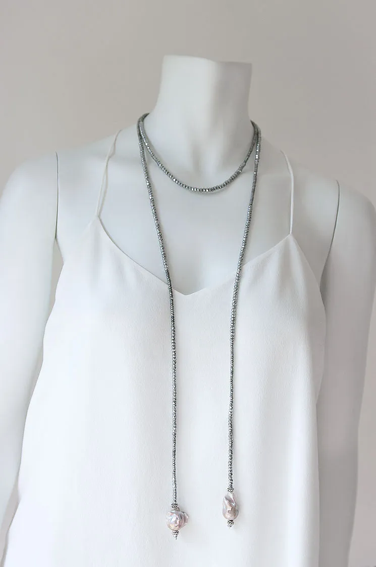 Anne Hematite and Baroque Pearl Lariat