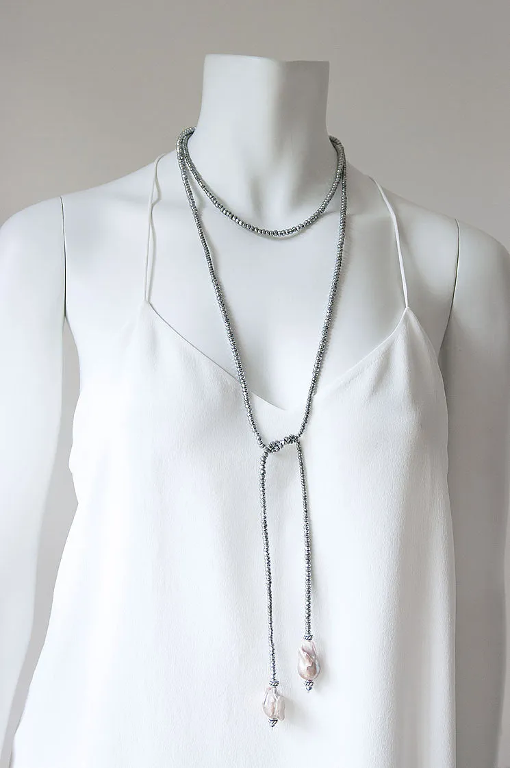Anne Hematite and Baroque Pearl Lariat