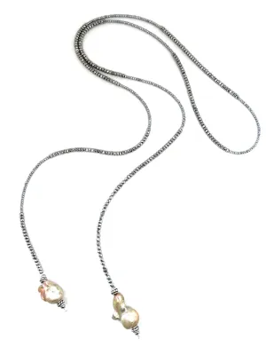 Anne Hematite and Baroque Pearl Lariat