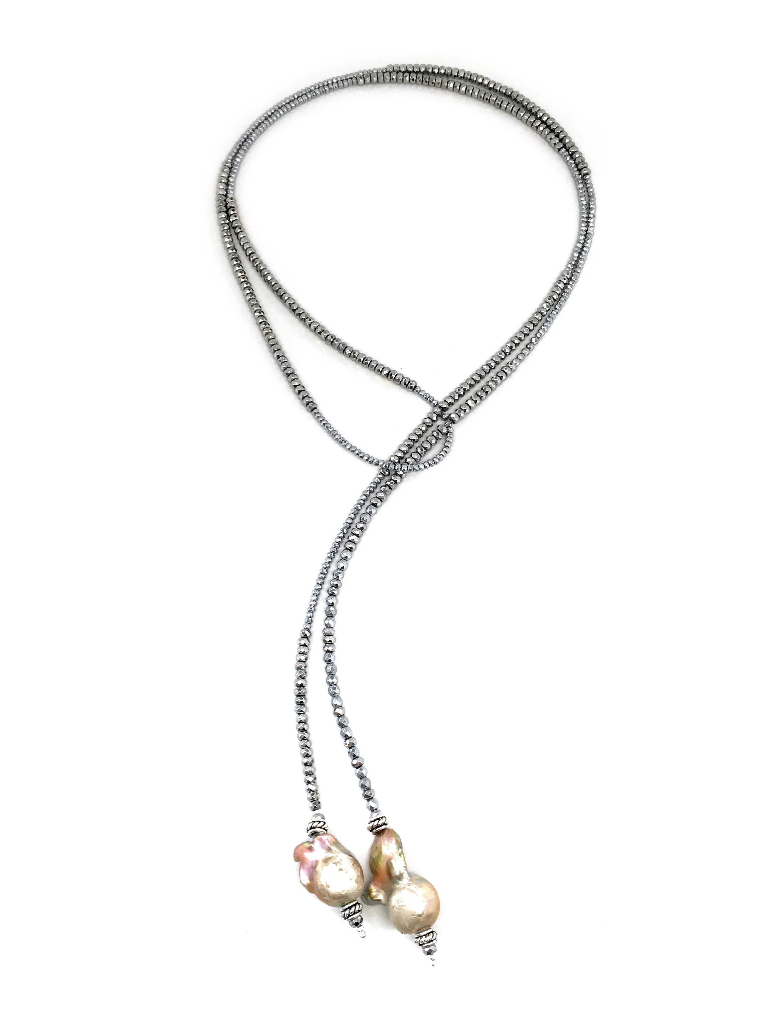 Anne Hematite and Baroque Pearl Lariat