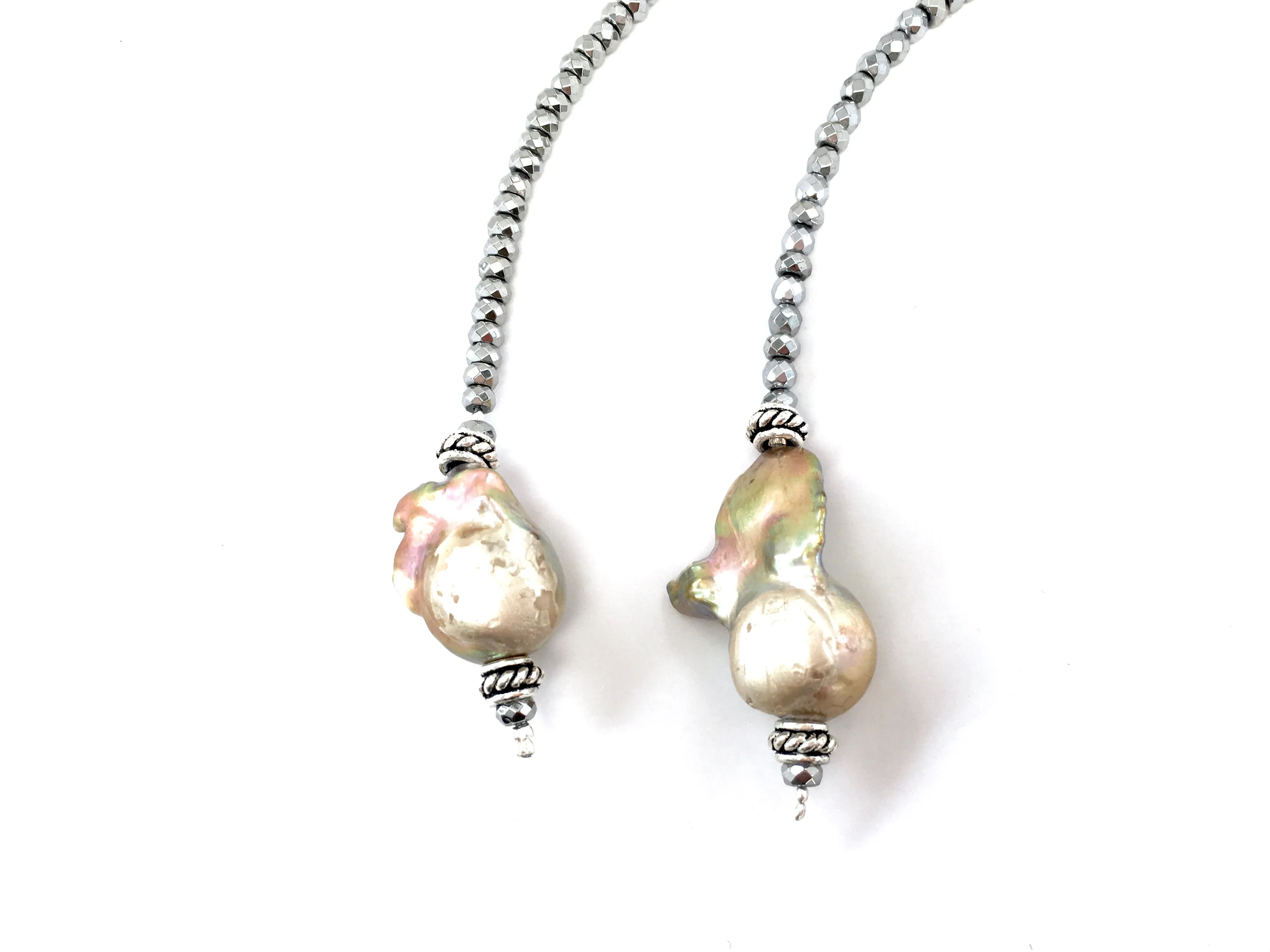 Anne Hematite and Baroque Pearl Lariat