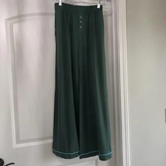ANTHROPOLOGIE Pajama Set Sz XS Button Down Long Sleeve &amp; Pant Green