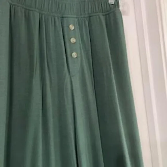 ANTHROPOLOGIE Pajama Set Sz XS Button Down Long Sleeve &amp; Pant Green