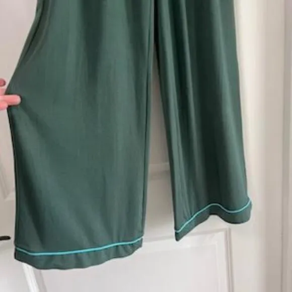 ANTHROPOLOGIE Pajama Set Sz XS Button Down Long Sleeve &amp; Pant Green