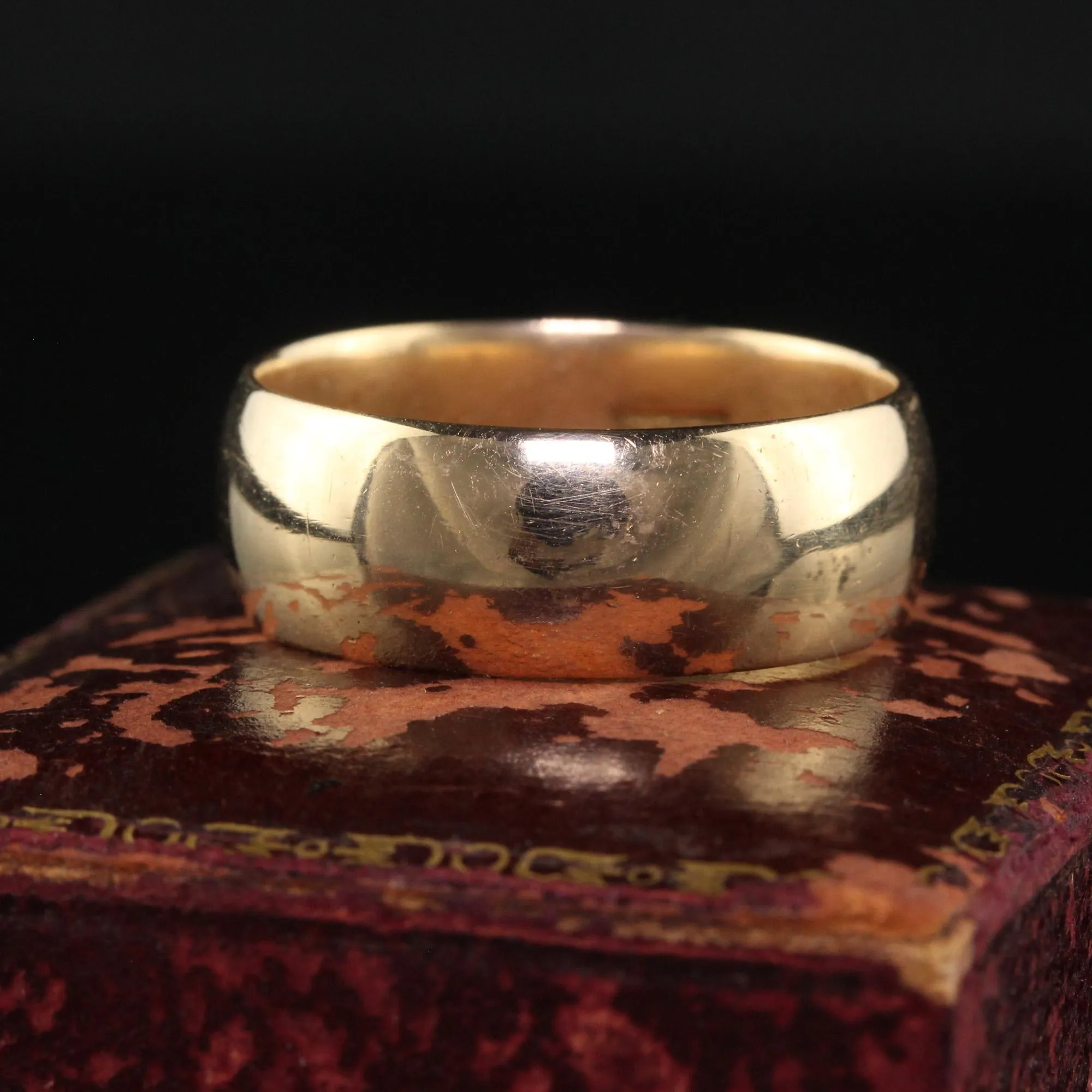 Antique Art Deco 14K Yellow Gold Classic Wide Wedding Band - Size 9 3/4