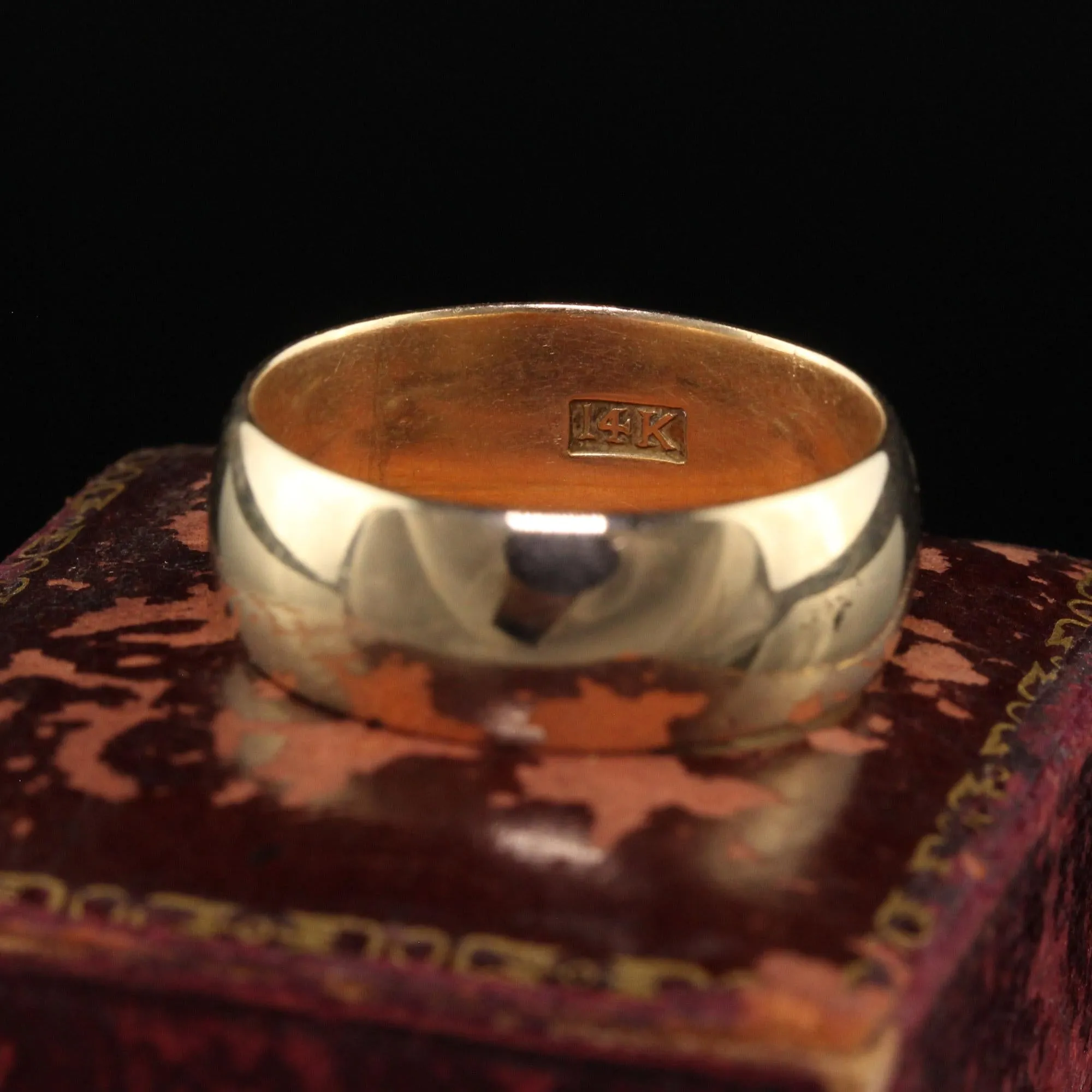 Antique Art Deco 14K Yellow Gold Classic Wide Wedding Band - Size 9 3/4