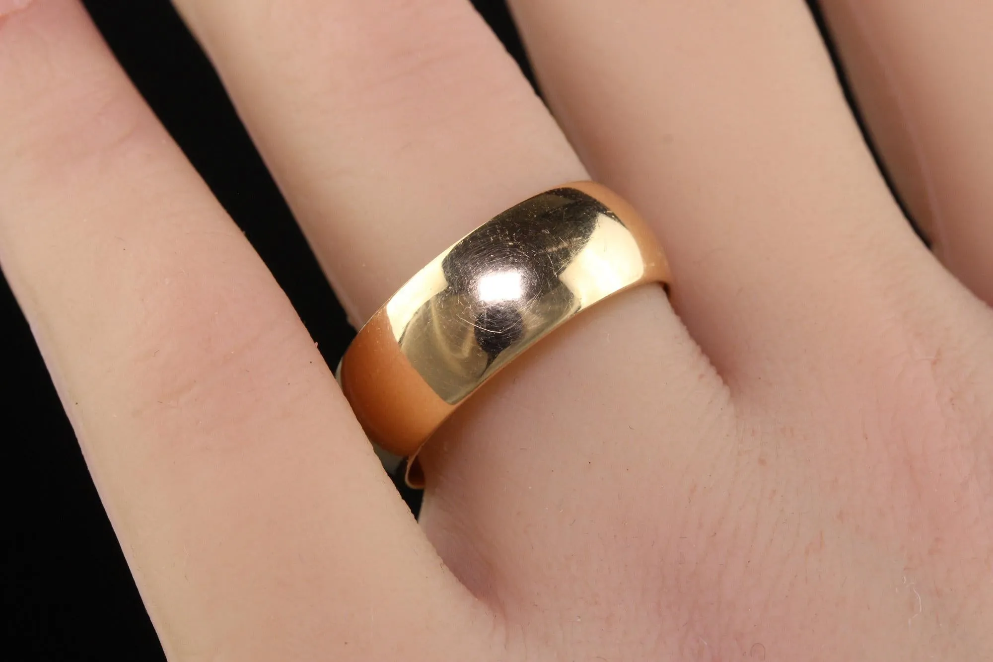 Antique Art Deco 14K Yellow Gold Classic Wide Wedding Band - Size 9 3/4