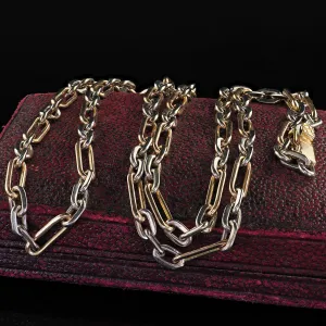 Antique Art Deco 18K Yellow Gold Two Tone Paper Clip Chain Necklace - 26 inches