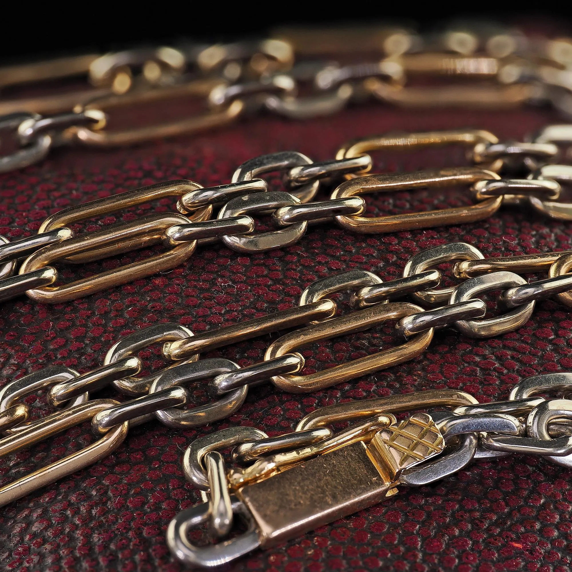 Antique Art Deco 18K Yellow Gold Two Tone Paper Clip Chain Necklace - 26 inches