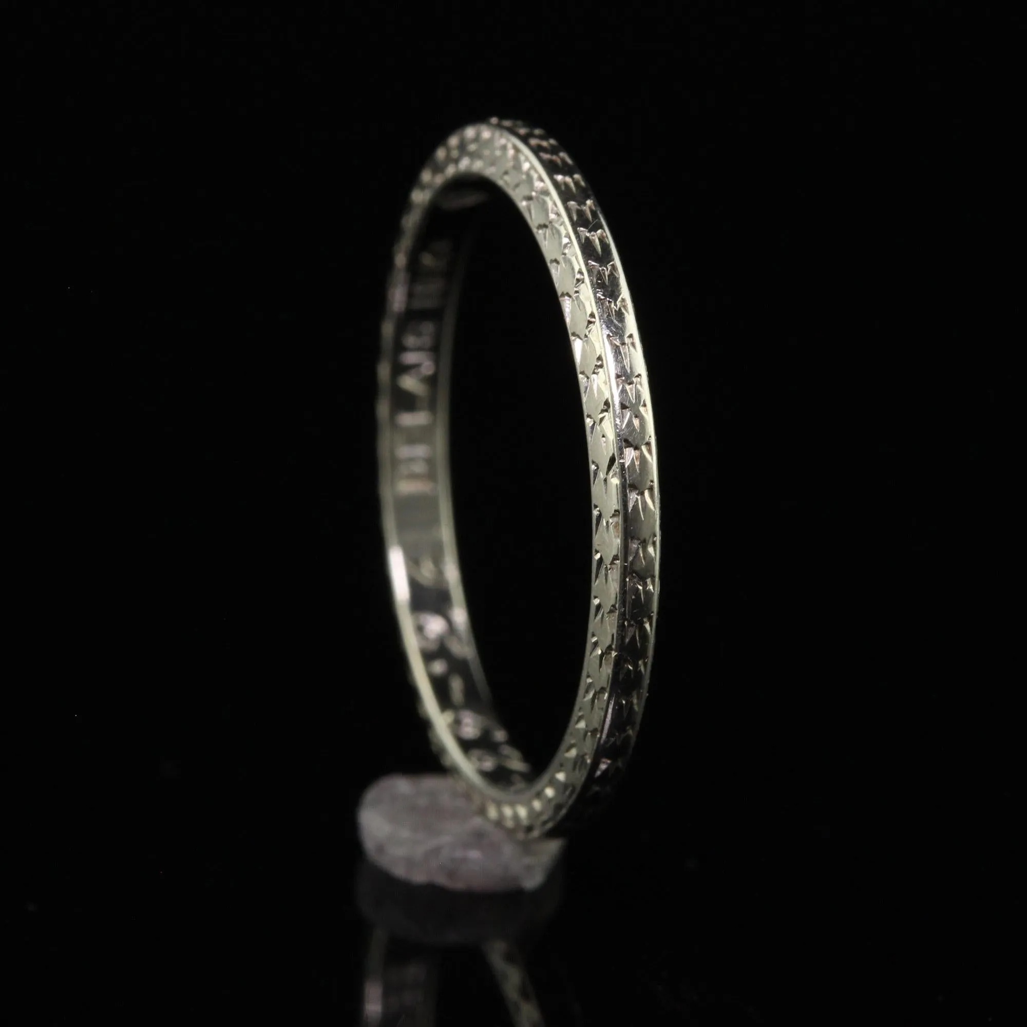 Antique Art Deco Belais 18K White Gold Engraved Wedding Band - Size 6 1/2