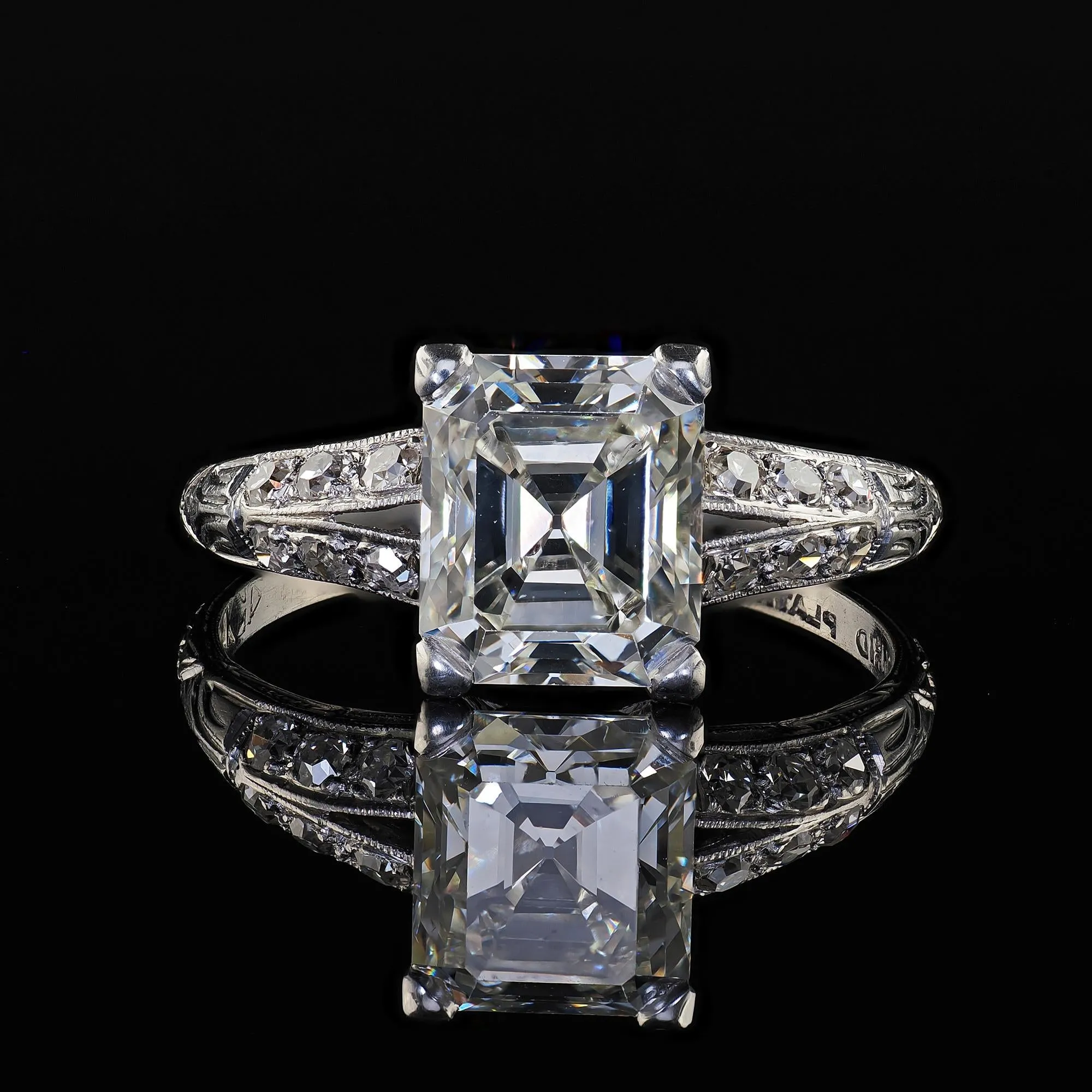 Antique Art Deco Platinum Old Emerald Cut Diamond Engagement Ring - GIA