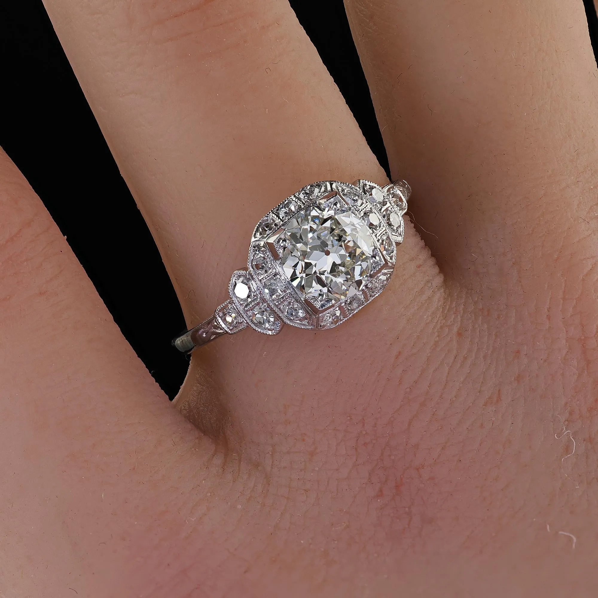 Antique Art Deco Platinum Old European Cut Diamond Engagement Ring - GIA
