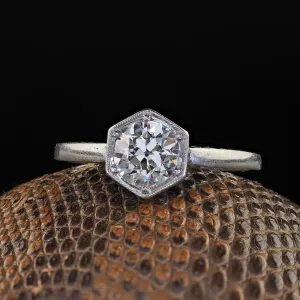 Antique Art Deco Platinum Old European Cut Diamond Engraved Engagement Ring