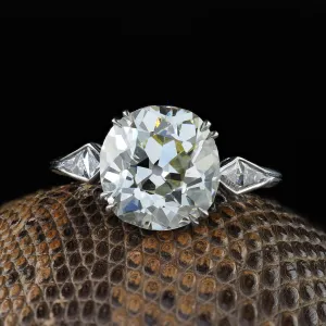 Antique Art Deco Platinum Old Mine Diamond French Cut Engagement Ring - GIA