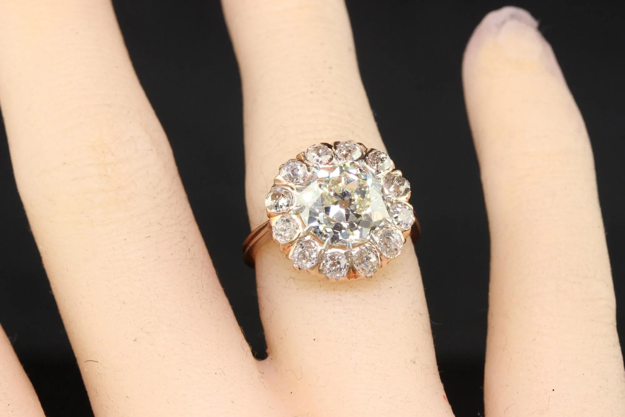 Antique Edwardian 14K Rose Gold Old European Diamond Halo Engagement Ring - GIA