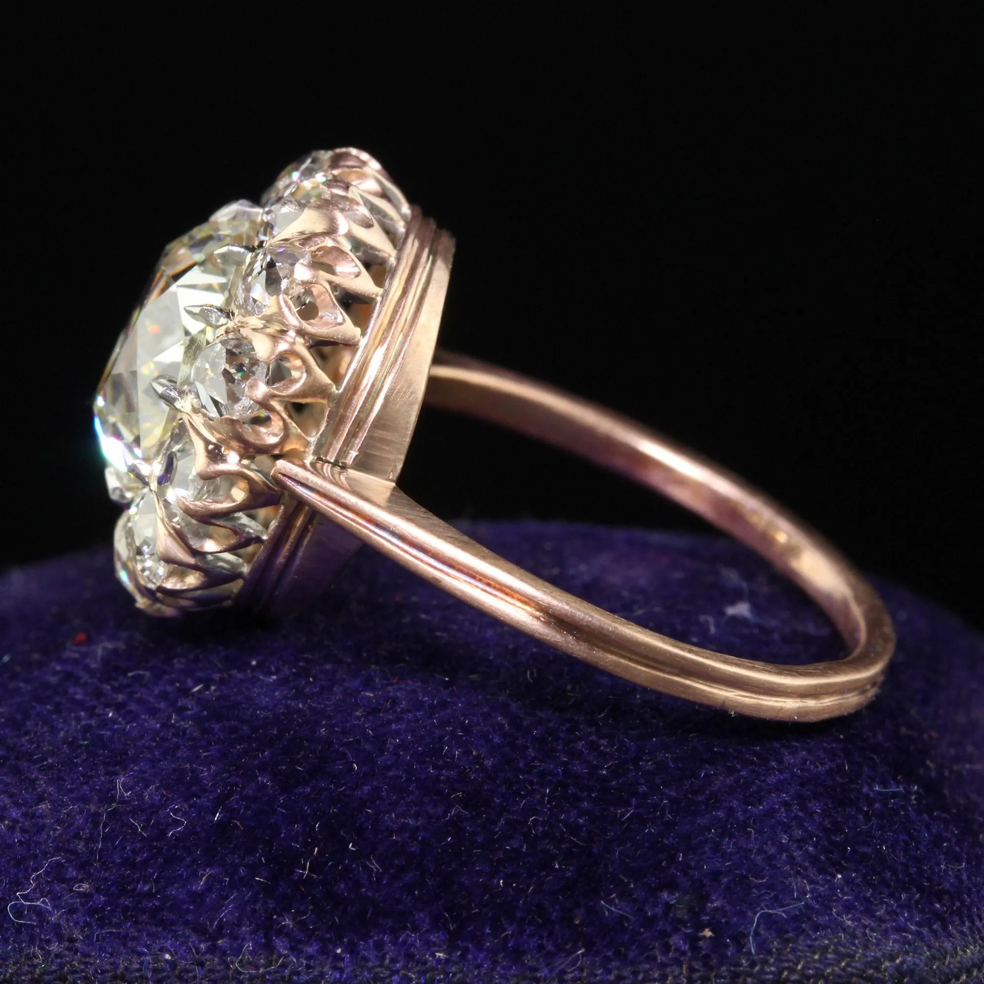 Antique Edwardian 14K Rose Gold Old European Diamond Halo Engagement Ring - GIA