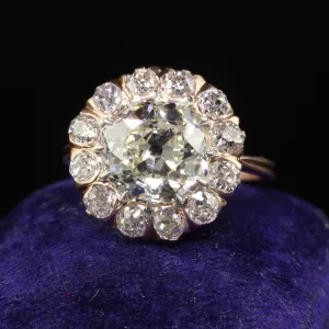 Antique Edwardian 14K Rose Gold Old European Diamond Halo Engagement Ring - GIA