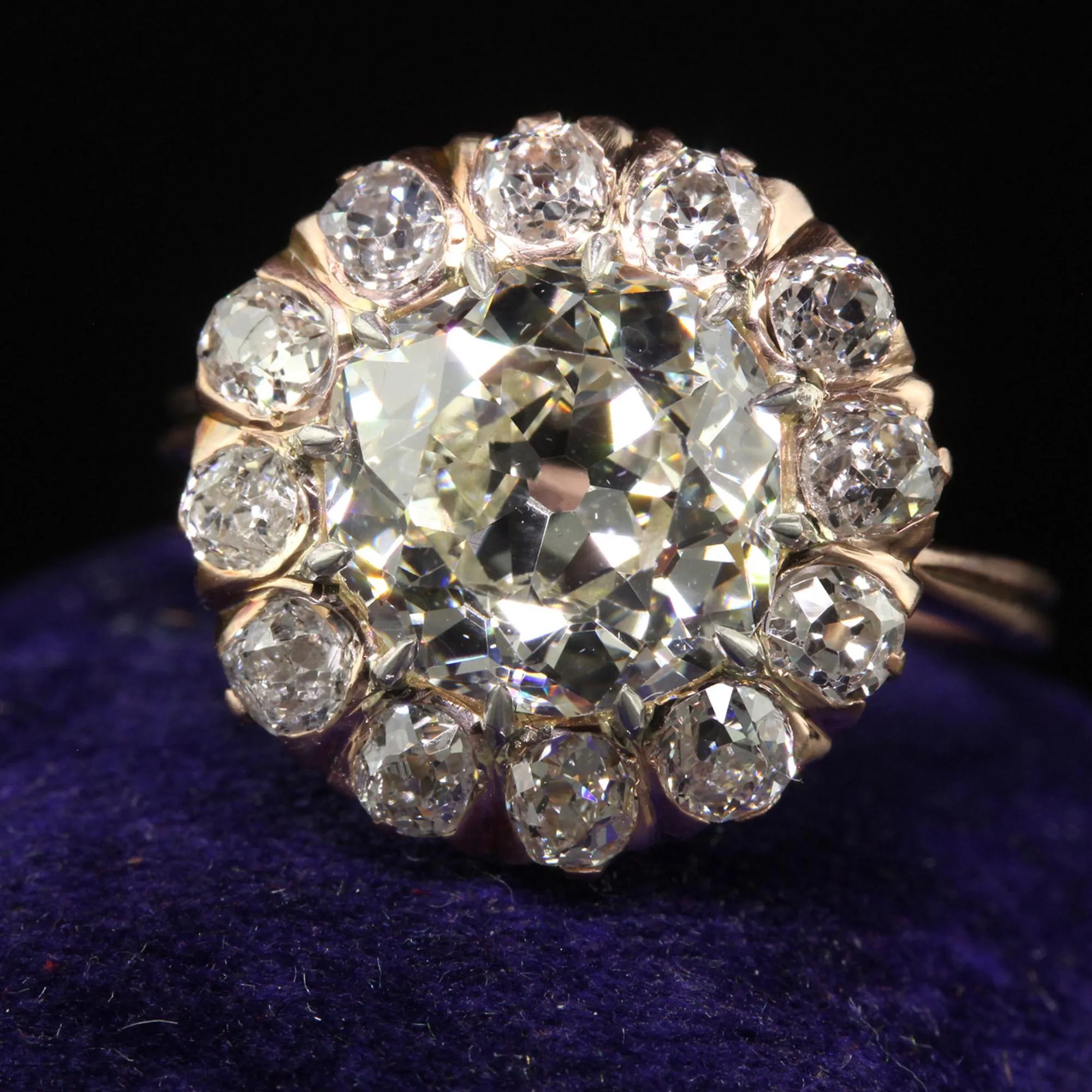 Antique Edwardian 14K Rose Gold Old European Diamond Halo Engagement Ring - GIA