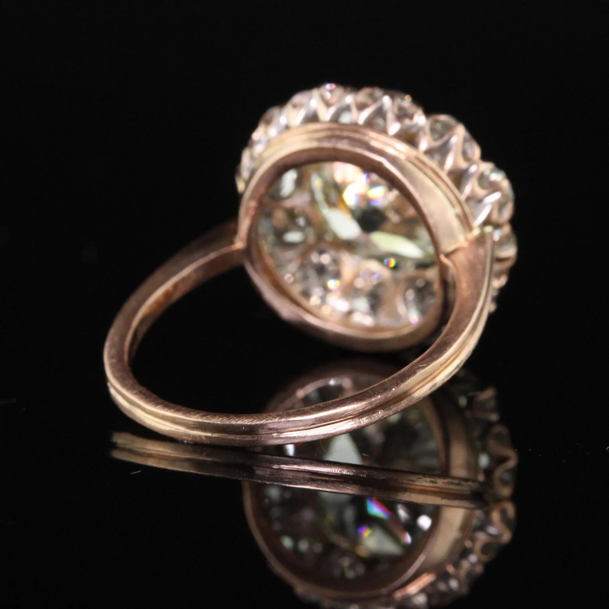 Antique Edwardian 14K Rose Gold Old European Diamond Halo Engagement Ring - GIA