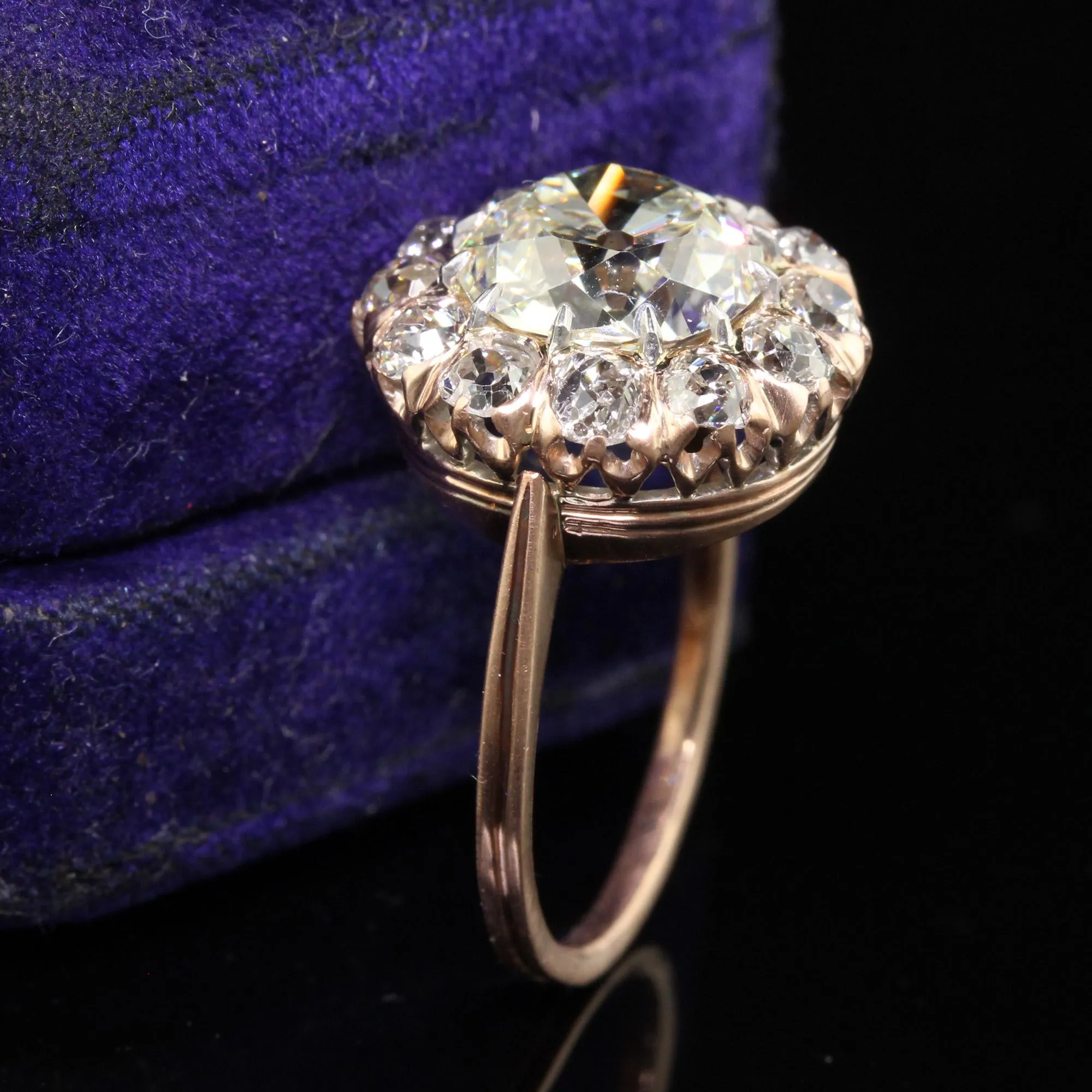 Antique Edwardian 14K Rose Gold Old European Diamond Halo Engagement Ring - GIA