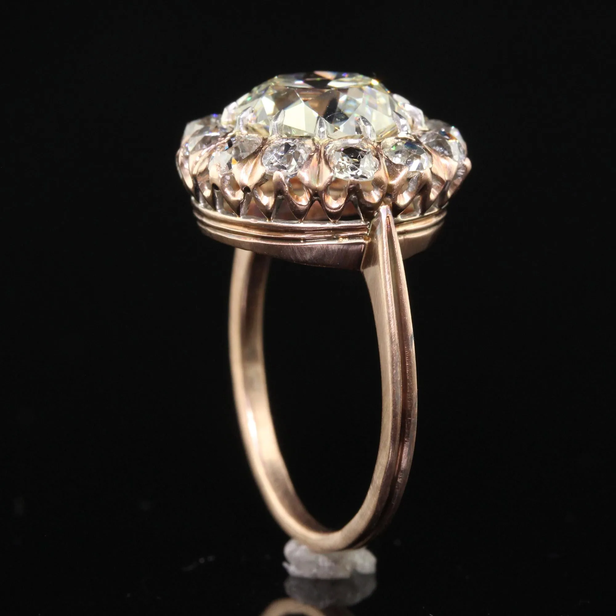 Antique Edwardian 14K Rose Gold Old European Diamond Halo Engagement Ring - GIA