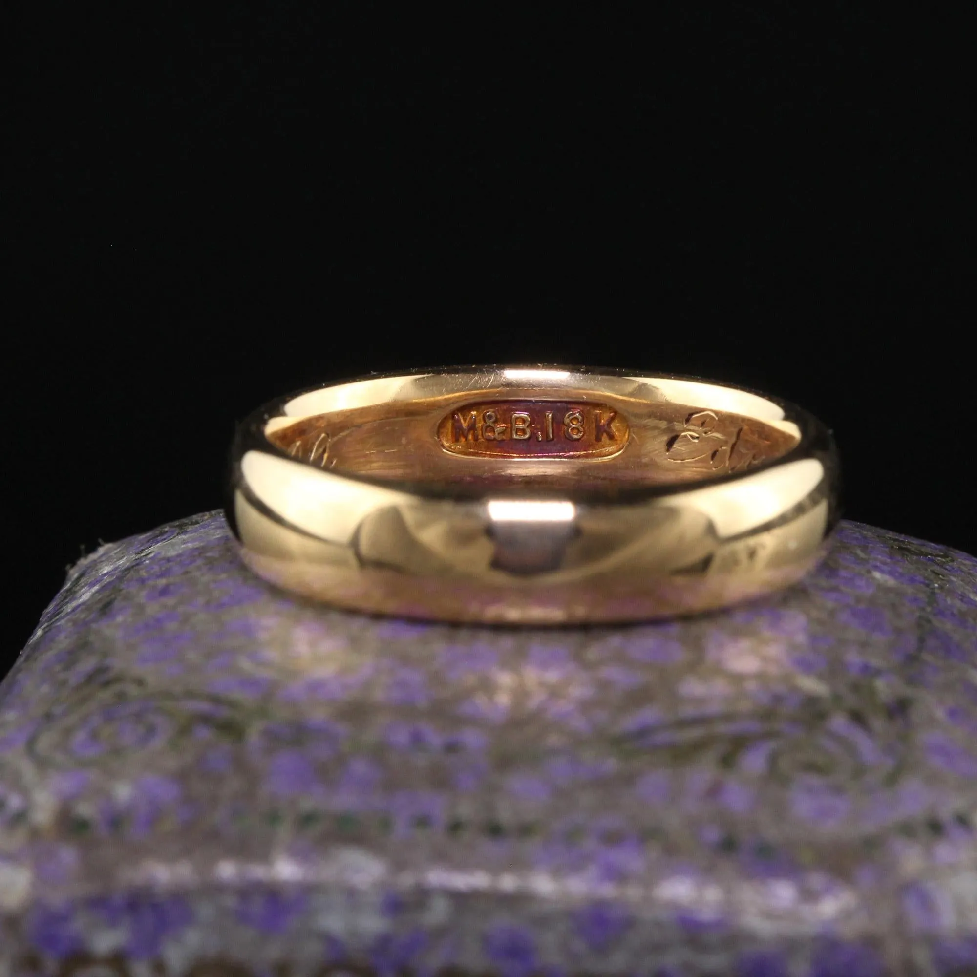 Antique Edwardian 18K Yellow Gold Classic Engraved Wedding Band - Size 6 3/4