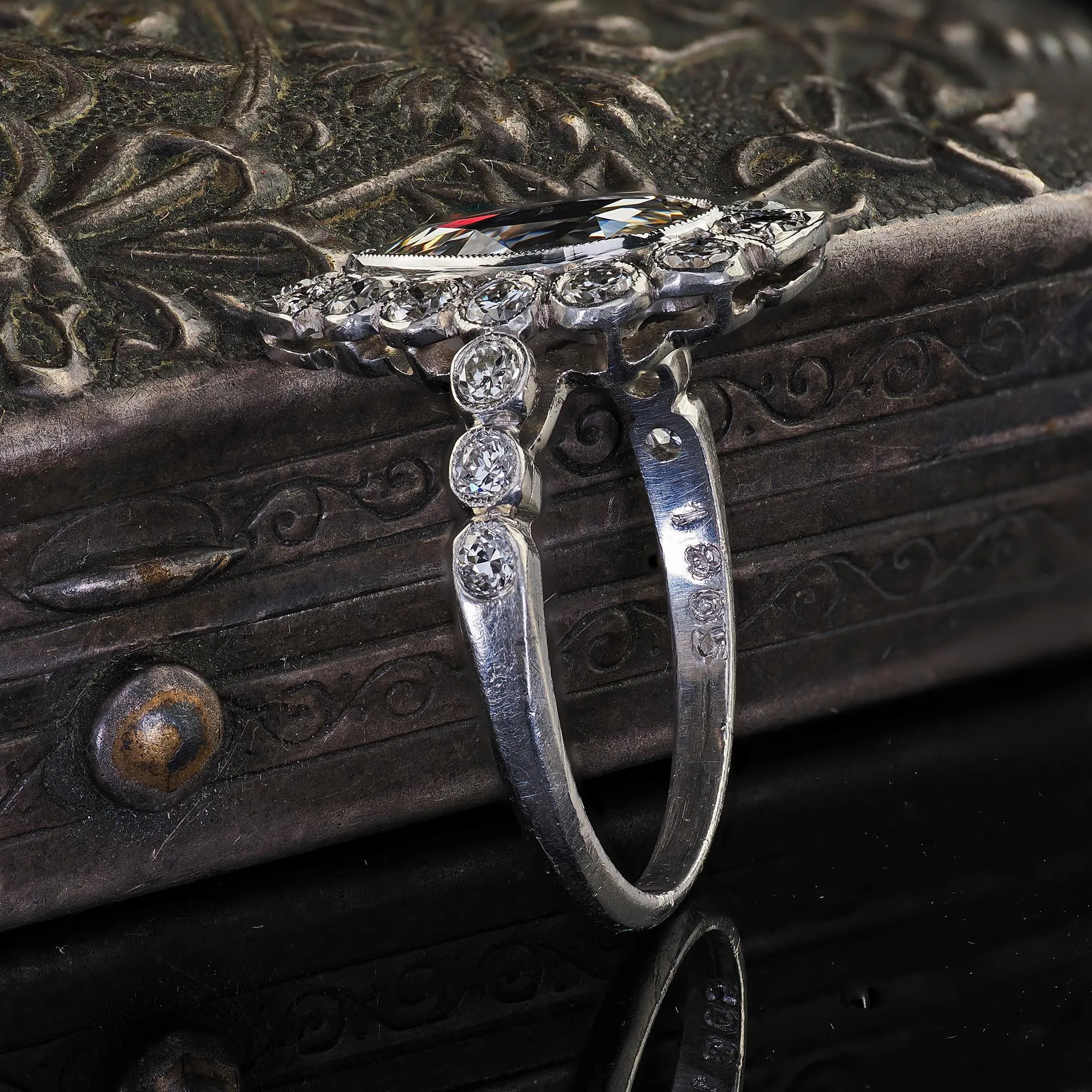 Antique Edwardian Platinum Old Rose Cut Diamond Engagement Ring - GIA