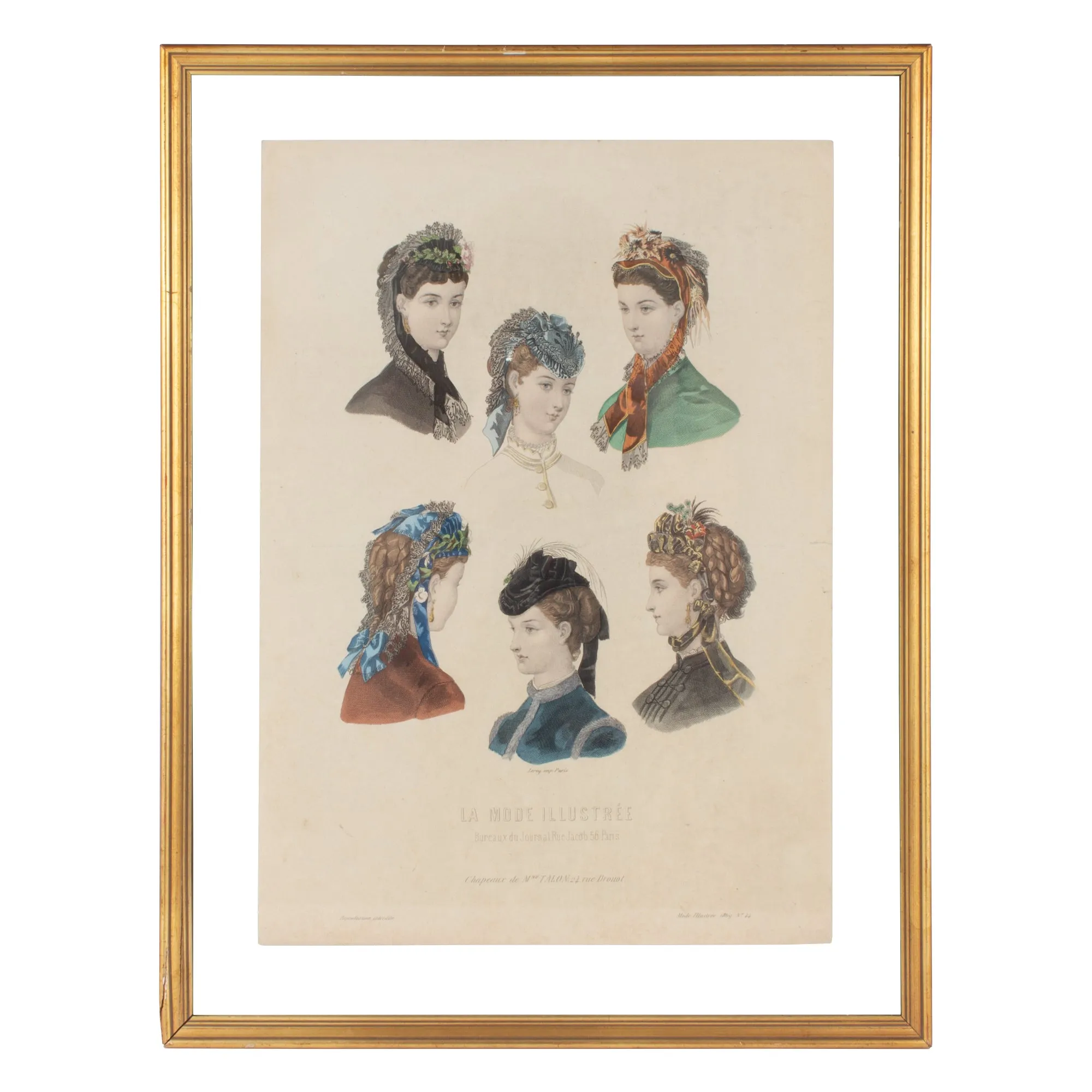 Antique French Hairstyle Fashion Print in Floating Frame