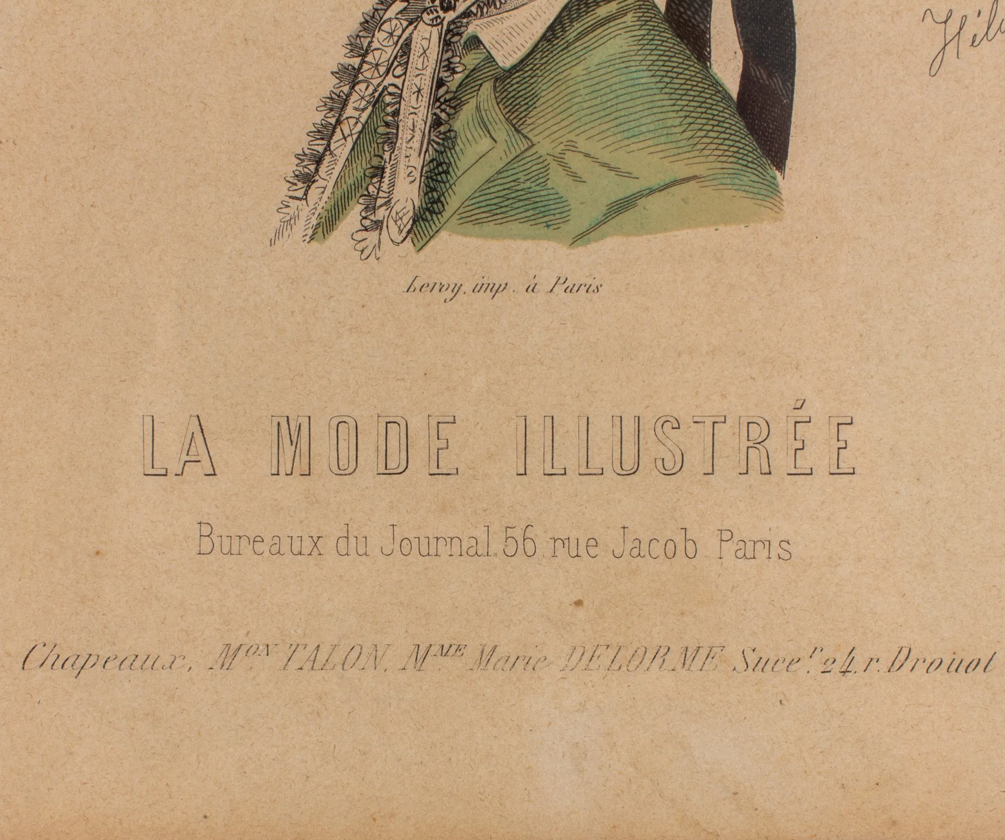 Antique French Hairstyle Fashion Print in Frame