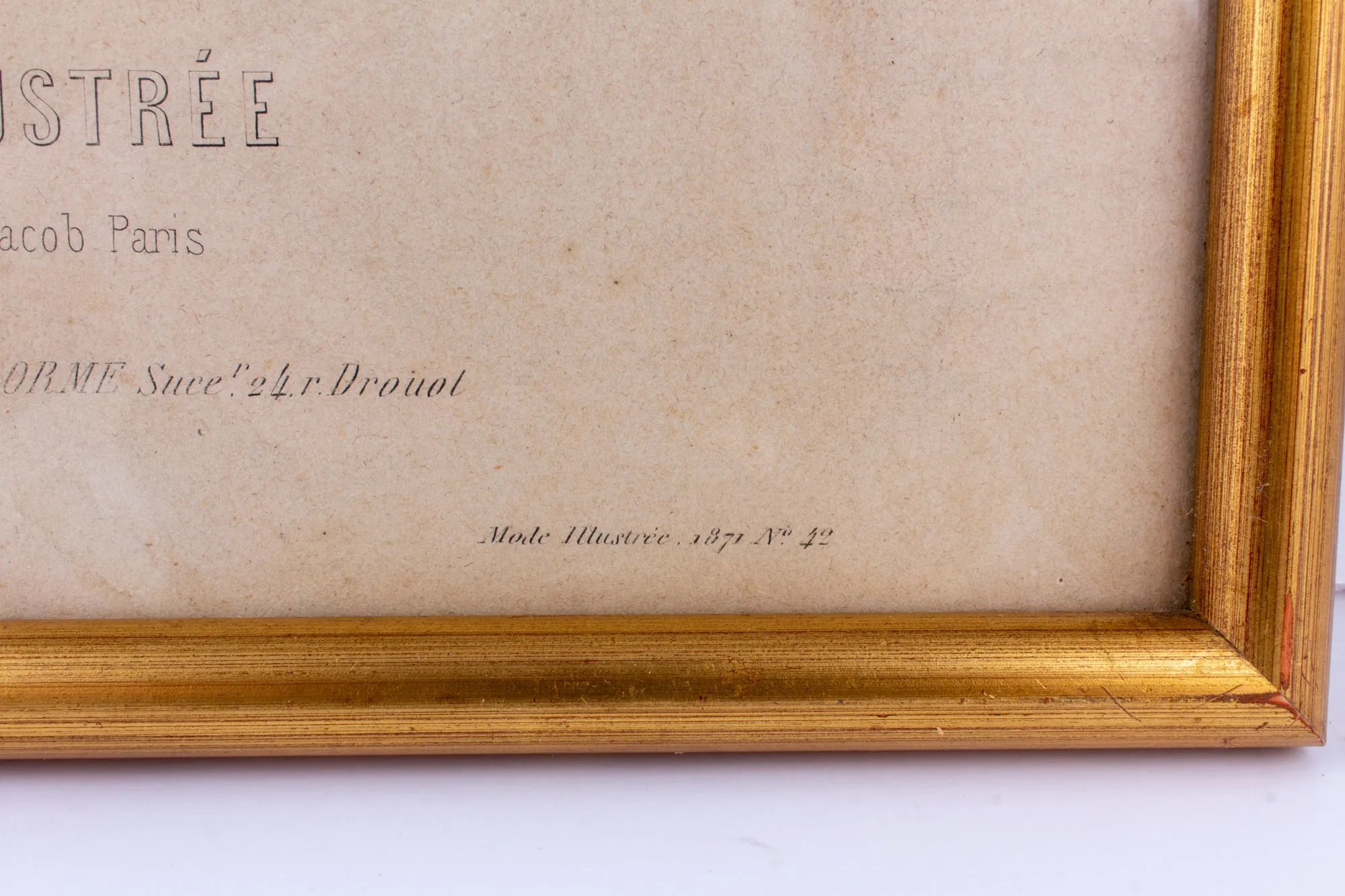 Antique French Hairstyle Fashion Print in Frame