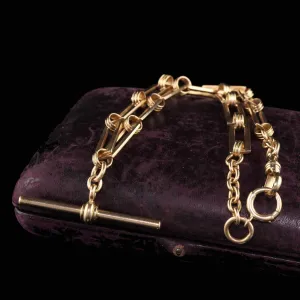 Antique Victorian 14K Rose Gold Intricate Link Chain T Bar Necklace - 15 Inches