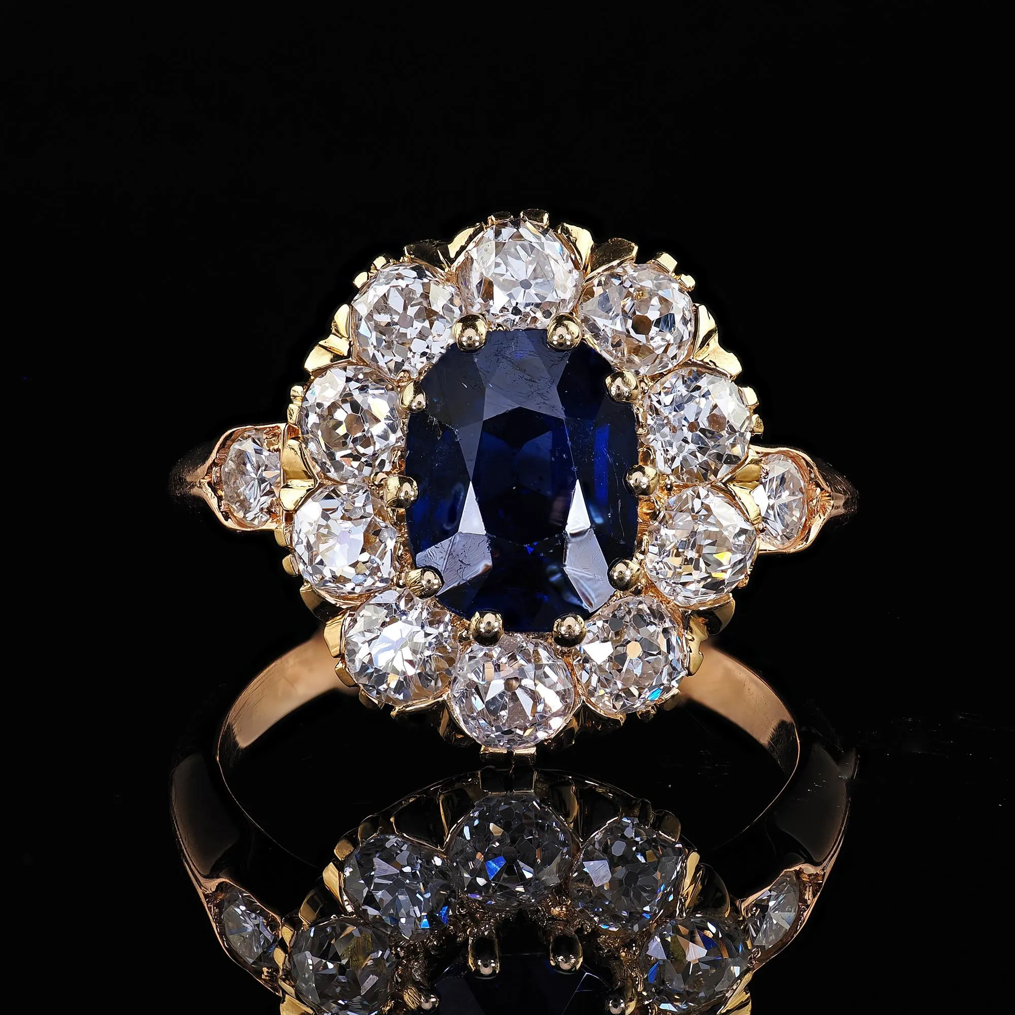 Antique Victorian 18K Yellow Gold Sapphire and Diamond Engagement Ring - GIA