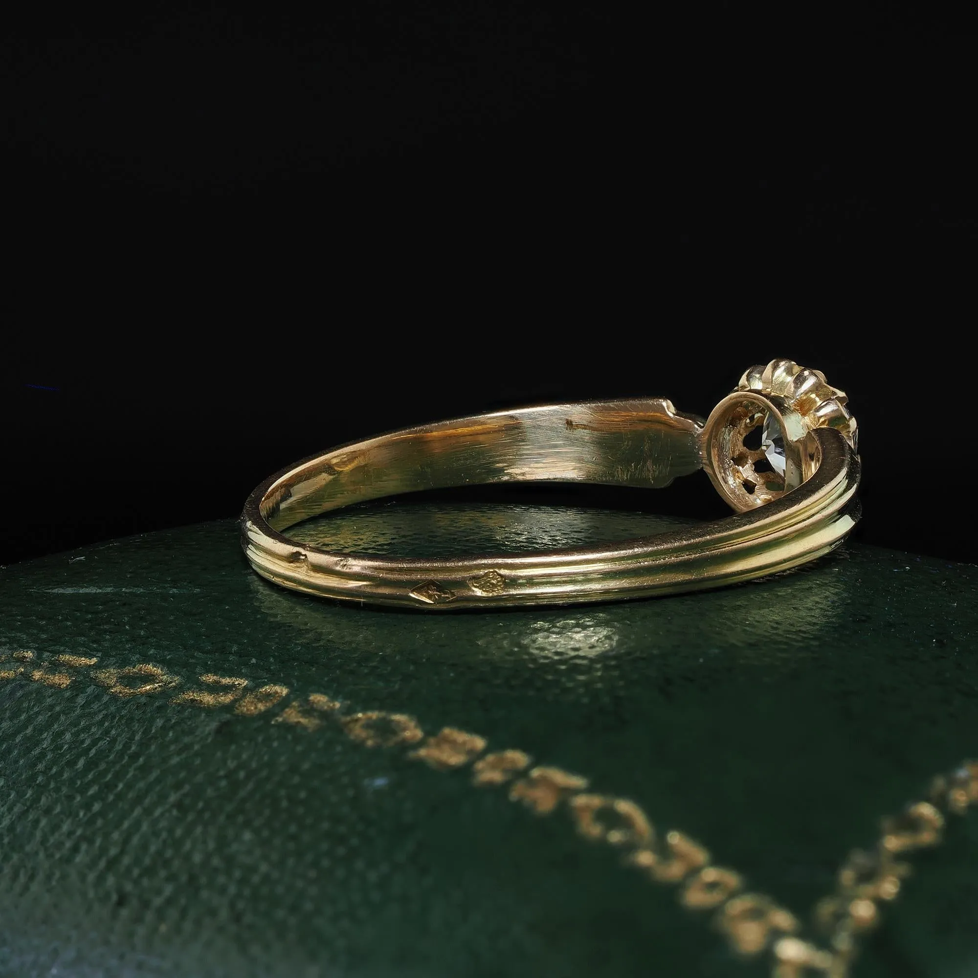Antique Victorian French 18K Yellow Gold Old Mine Diamond Engagement Ring - GIA
